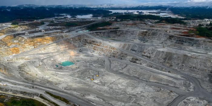 Aerial view of Cobre Panama mine in Donoso, province of Colon, 120 km west of Panama City, on December 06, 2022. - The foreign-owned open-pit copper mine --the largest in Central America and which accounts for 75% of Panama's exports, risks closure if it does not renegotiate a new contract with the government to continue operating. (Photo by Luis ACOSTA / AFP) (Photo by LUIS ACOSTA/AFP via Getty Images)