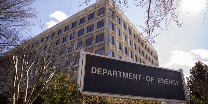 Signage stands outside the U.S. Department of Energy (DOE) headquarters in Washington, D.C., U.S, on Friday, Feb. 14, 2020. Industry leaders privately warned the Trump administration that the U.S. will struggle to deliver the oil, gas and other energy products that China has committed to buy in a new trade deal, raising additional questions about one of the president's signature economic achievements. Photographer: Andrew Harrer/Bloomberg via Getty Images