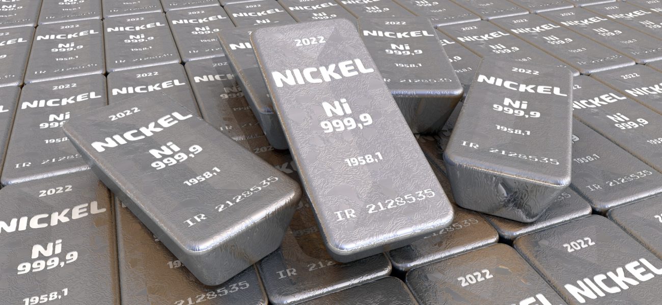 The highest standard nickel bullions. Lots of ingots of 999.9 Fine Nickel lie in a row. Background. 3D illustration