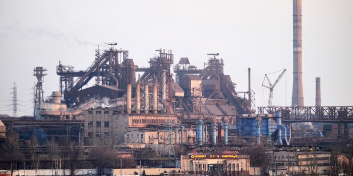 MARIUPOL, UKRAINE - FEBRUARY 17: The steel factory, Azov Steel is seen on February 17, 2022 in Mariupol, Ukraine. Russian forces are conducting large-scale military exercises in Belarus, across Ukraine's northern border, amid a tense diplomatic standoff between Russia and Ukraine's Western allies. Ukraine has warned that it is virtually encircled, with Russian troops massed on its northern, eastern and southern borders. The United States and other NATO countries have issued urgent alerts about a potential Russian invasion, hoping to deter Vladimir Putin by exposing his plans, while trying to negotiate a diplomatic solution. (Photo by Pierre Crom/Getty Images)
