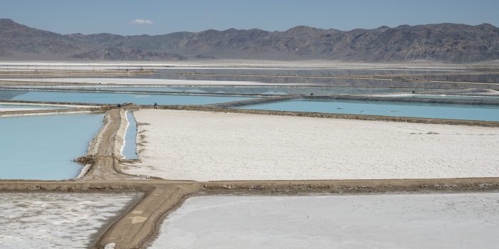 Lithium brine evaporation pools are seen at various stages at Silver Peak lithium mine in Silver Peak, Nev. on Oct. 6, 2022. Silver Peak is one of the only active lithium mines in the United States.