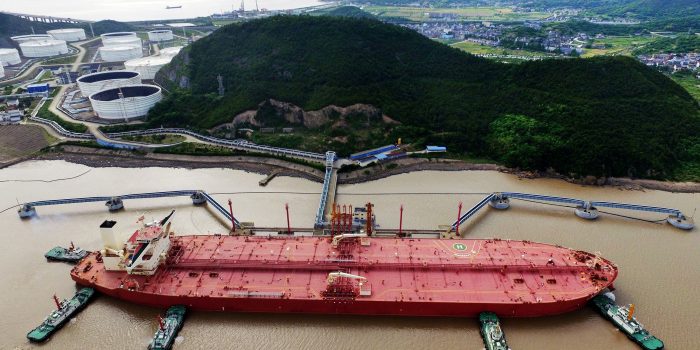 FILE PHOTO: A VLCC oil tanker is seen at a crude oil terminal in Ningbo Zhoushan port, Zhejiang province, China May 16, 2017. REUTERS/Stringer