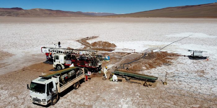 FILE PHOTO: Alpha lithium employees work at the Tolillar salt flat, in Salta, Argentina August 13, 2021. Picture taken with a drone August 13, 2021. REUTERS/Miguel Lo Bianco/File Photo